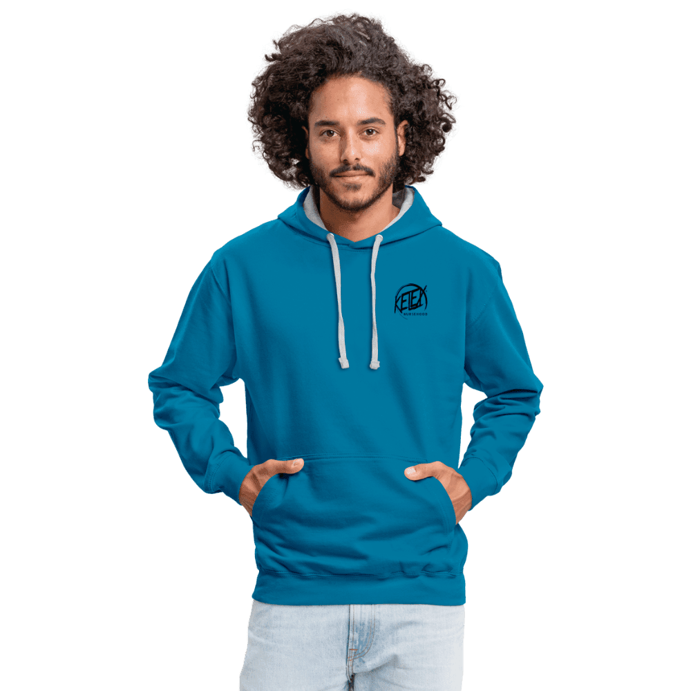 Kontrast-Hoodie - Pfauenblau/Grau meliert (8628056228186)