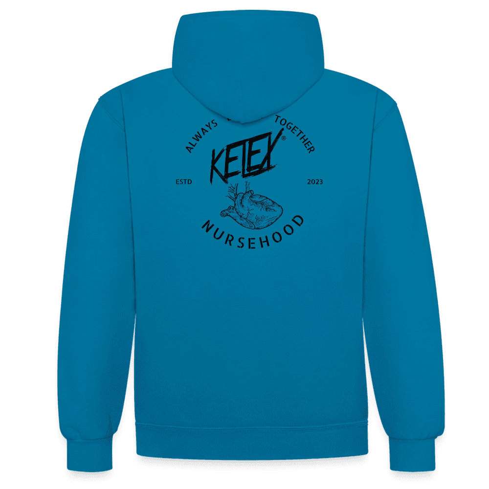 Kontrast-Hoodie - Pfauenblau/Grau meliert (8628056228186)